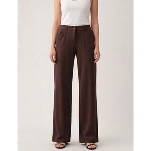 Eileen Fisher Full Length Ponte Straight Pants High Rise Brown Large Minimalist